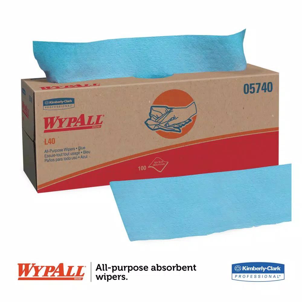 WypAll L40 Blue Pop-Up Wipers, 16.4 x 9.8 in, 100/Box, 9 Boxes Per Carton