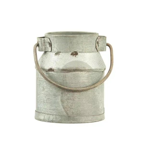 3R Studios Silver Galvanized Metal Vintage Milk Can Shaped Napkin Rings, Set of 4
