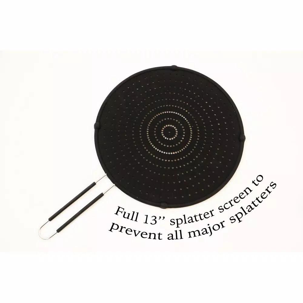 ExcelSteel 13 in. Silicone Splatter Screen with Non-Slip Heat-Resistant Grip, Stainless Steel Frame