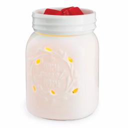 Candle Warmers Etc 8.8 in. White Mason Jar Porcelain Fragrance Warmer with 'Home Sweet Home' Design thumbnail 1