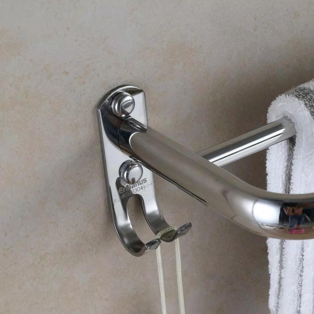 Unbranded 23.5 in. Stainless Steel Towel Rail with 2 Hooks, Chrome Polished Bathroom Towel Rack