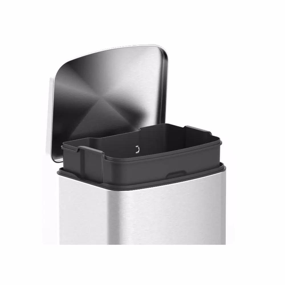 Innovaze 1.6 Gal. Brushed Stainless Steel Rectangular Step-On Trash Can with Fingerprint-Free Finish