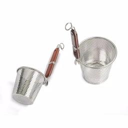 ExcelSteel 6.25 in. Stainless Steel Pasta Basket with Wood Covered Handles thumbnail 1