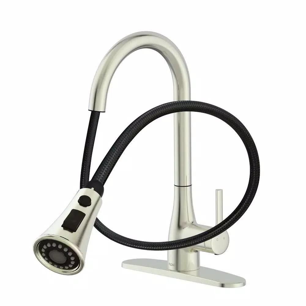 FLOW Series Classic Single-Handle Pull Down Kitchen Faucet, Brushed Nickel