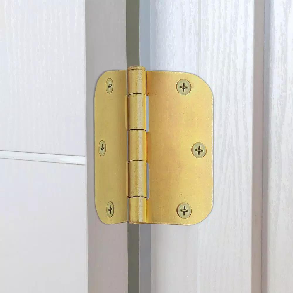Design House 3.5 in. x 5/8 in. Radius Satin Brass Steel Door Hinges, 10-Pack