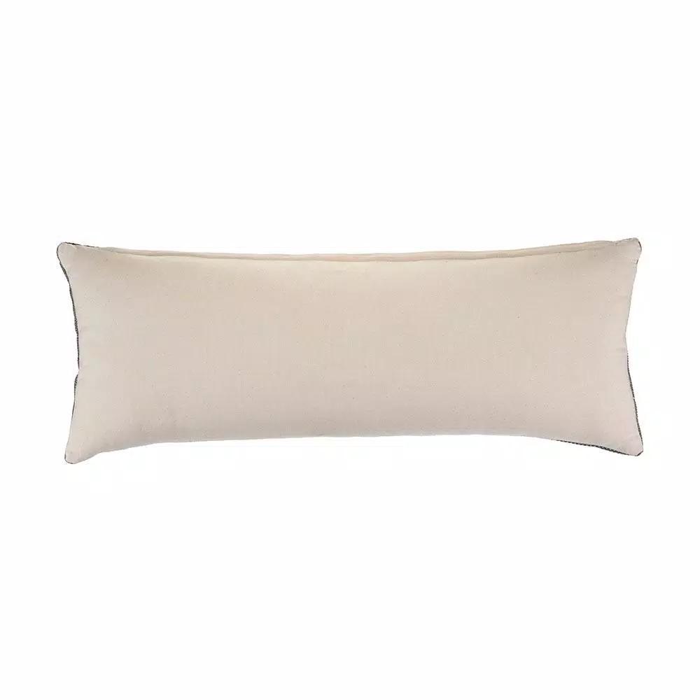 LR Home Embroidered Ethnic Floral Throw Pillow, 14 x 36 in, Gray and Cream Cotton