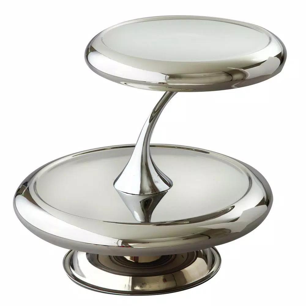 Heim Concept Silver Round Metal Cake and Tiered Stand, 10 inch