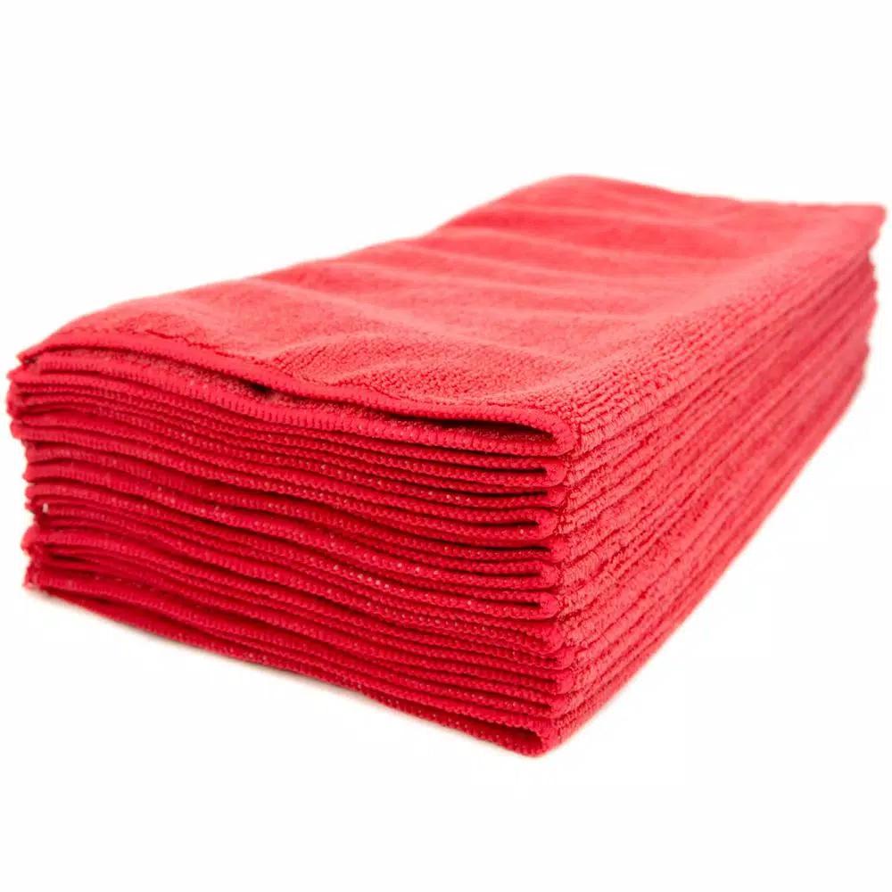 Renown 12-Pack Red Microfiber Cleaning Cloths, 12 in. x 12 in. General Purpose Towels, 260 GSM