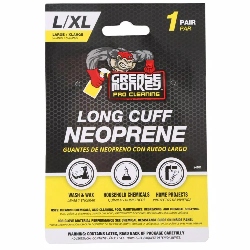 Grease Monkey Pro Cleaning Neoprene Multi-Purpose Gloves, Long Cuff, Black, XL