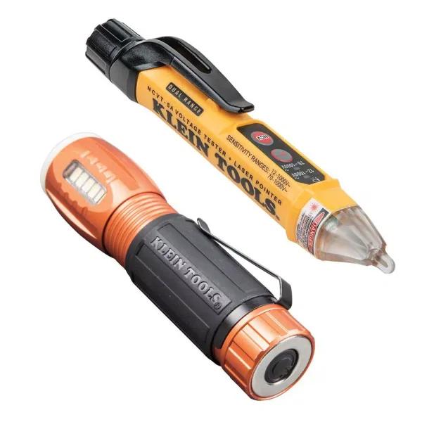 Klein Tools 2-Piece Non-Contact Voltage Tester with Laser Pointer and Dual-Mode Flashlight Work Light Tool Set