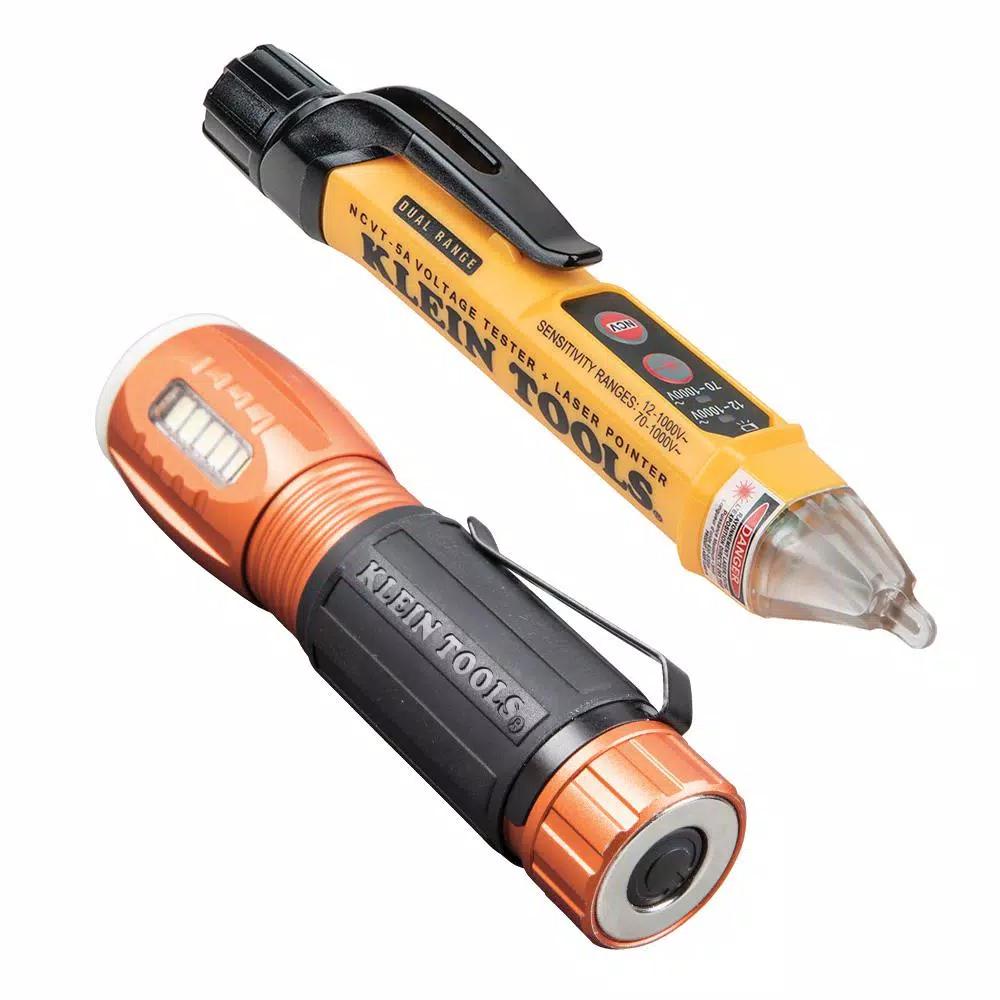 Klein Tools 2-Piece Non-Contact Voltage Tester with Laser Pointer and Dual-Mode Flashlight Work Light Tool Set