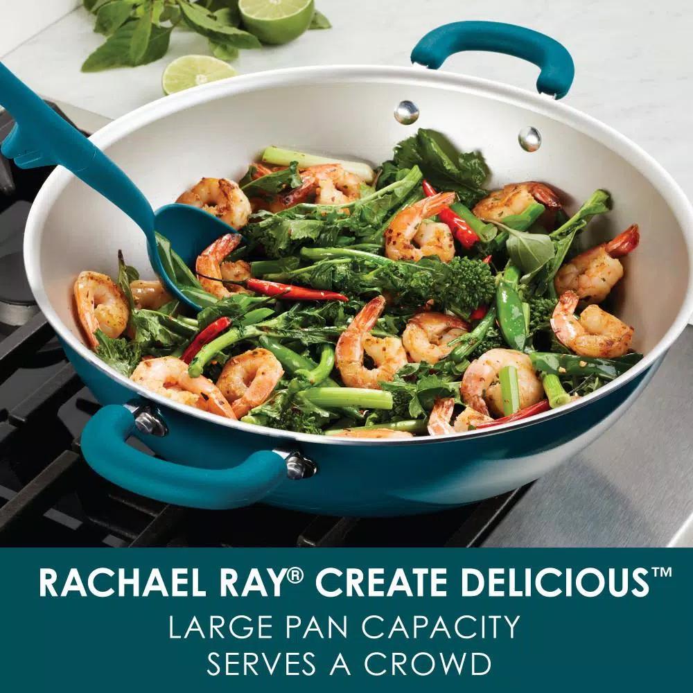 Rachael Ray Create Delicious 14.25-Inch Aluminum Nonstick Wok, Teal Shimmer