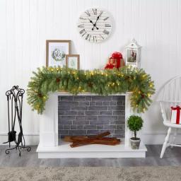 Nearly Natural 6 ft. Pre-Lit Artificial Pine Christmas Garland with 50 Warm White LED Lights and Pine Cones thumbnail 5
