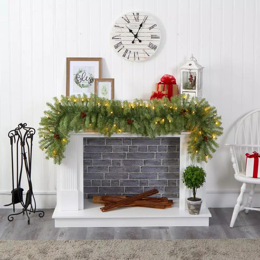 Nearly Natural 6 ft. Pre-Lit Artificial Pine Christmas Garland with 50 Warm White LED Lights and Pine Cones