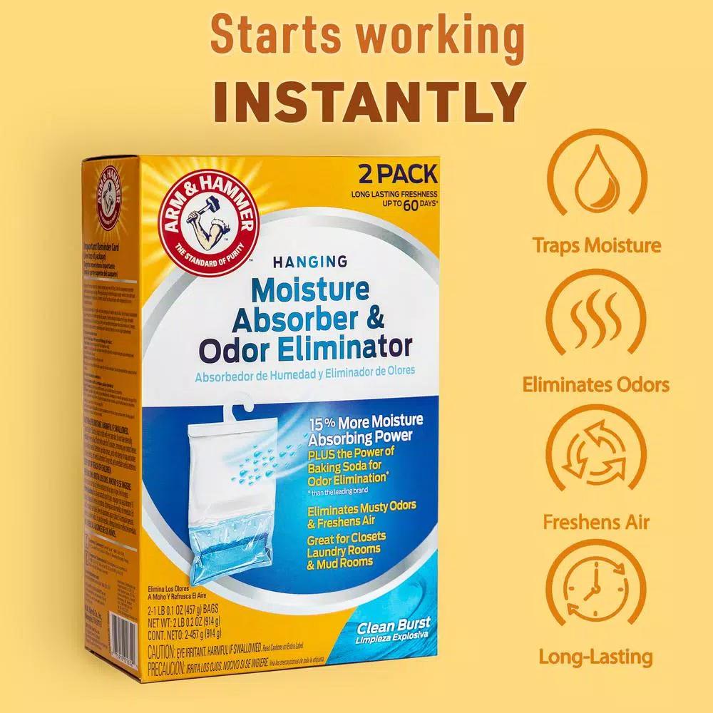 Arm & Hammer Moisture Absorber and Odor Eliminator, Clean Burst Scent, 16 oz. (2-Pack)