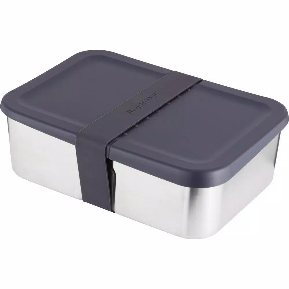 BergHOFF Essentials 18/10 Stainless Steel Lunch Box with Silicone Band, 80 oz, Black