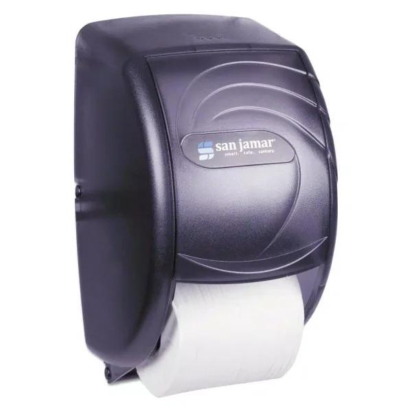 San Jamar Duett Standard Toilet Tissue Dispenser, Transparent Black Pearl