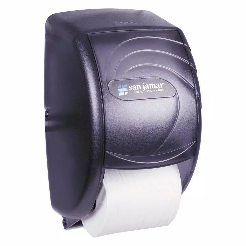 San Jamar Duett Standard Toilet Tissue Dispenser, Transparent Black Pearl