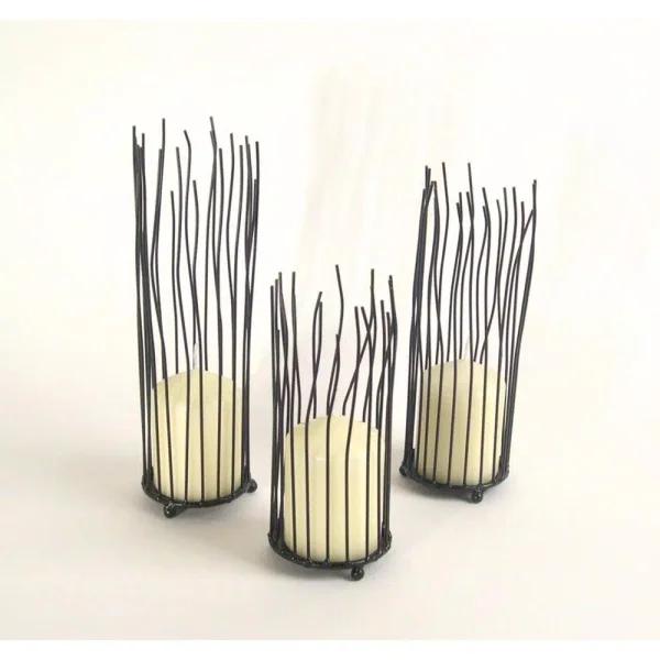 DANYA B Willow Black Iron Pillar Candle Holder Set of 3