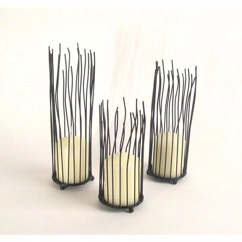 DANYA B Willow Black Iron Pillar Candle Holder Set of 3