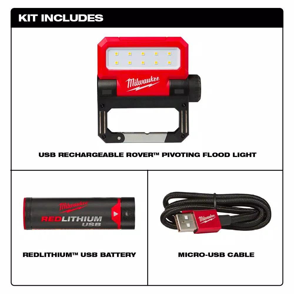 Milwaukee USB Rechargeable ROVER Pivoting LED Flood Light, 550 Lumens