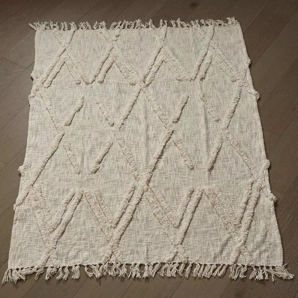 LR Resources LR Home Handmade Boho Tufted Cotton Throw Blanket with Fringe, Beige, 50 x 60 in