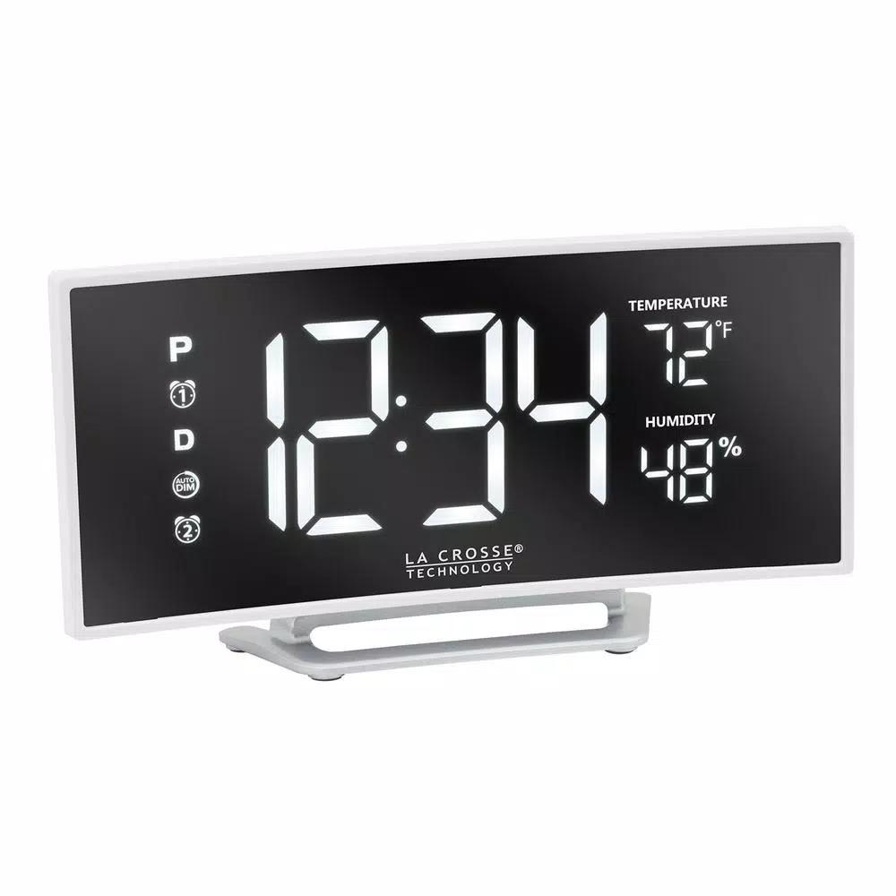 La Crosse Technology Curved Mirror LED Digital Alarm Clock with Temperature, Humidity, and USB Charging Port