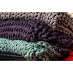 DONNA SHARP Aqua Acrylic Chunky Knitted Throw Blanket, Modern Solid Blue Decor thumbnail 3