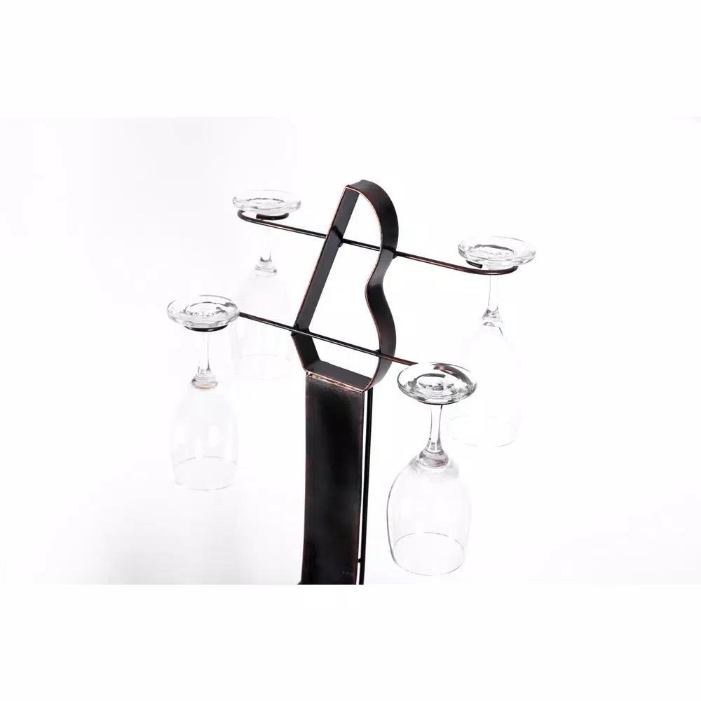 Vintiquewise Vintage Guitar Shaped Wine Holder - 9 Bottle Wood and Metal Freestanding Wine Rack with Glass Storage