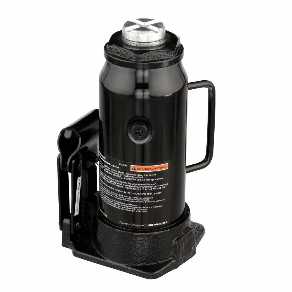 Husky 12-Ton Hydraulic Bottle Jack, 24,000 lb. Capacity, 9.5 in. to 18.4 in. Lift Range