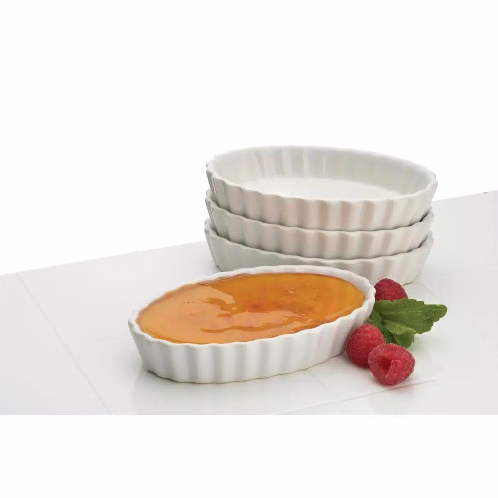 BonJour White Porcelain Oval Creme Brulee Ramekins, 4-Pack