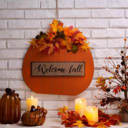 Glitzhome 20.28 in. Wooden Fall Pumpkin Decor with Floral Accents - Standing or Hanging thumbnail 8
