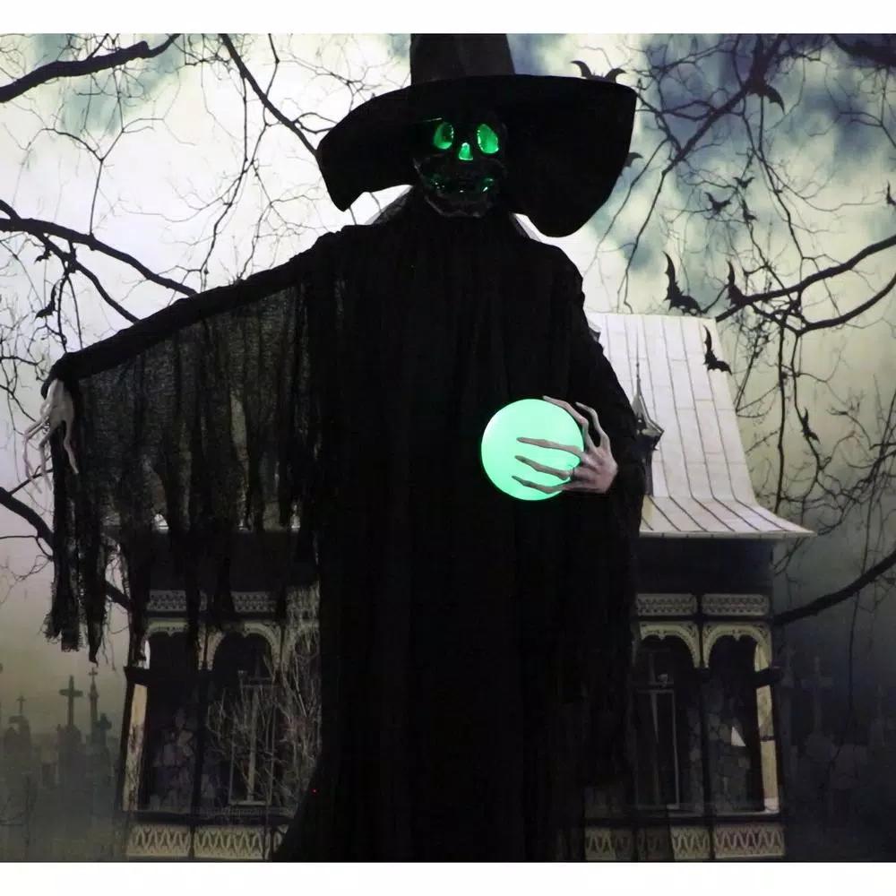 Haunted Hill Farm 7.5 ft. Animated Phantom Witch with Multi-Color LED Crystal Ball Halloween Prop