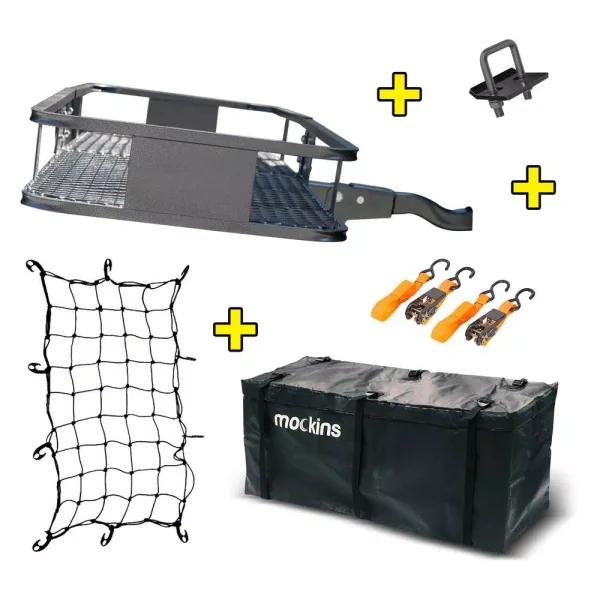 Mockins 500 lb. Capacity Hitch Mount Cargo Carrier Set with Waterproof Bag and Straps