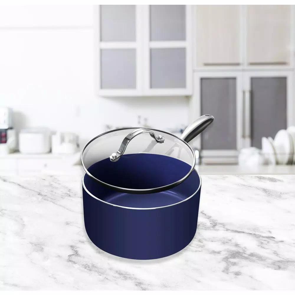 Granitestone Blue Collection 2.5 qt. Aluminum Non-Stick Diamond Infused Saucepan with Glass Lid