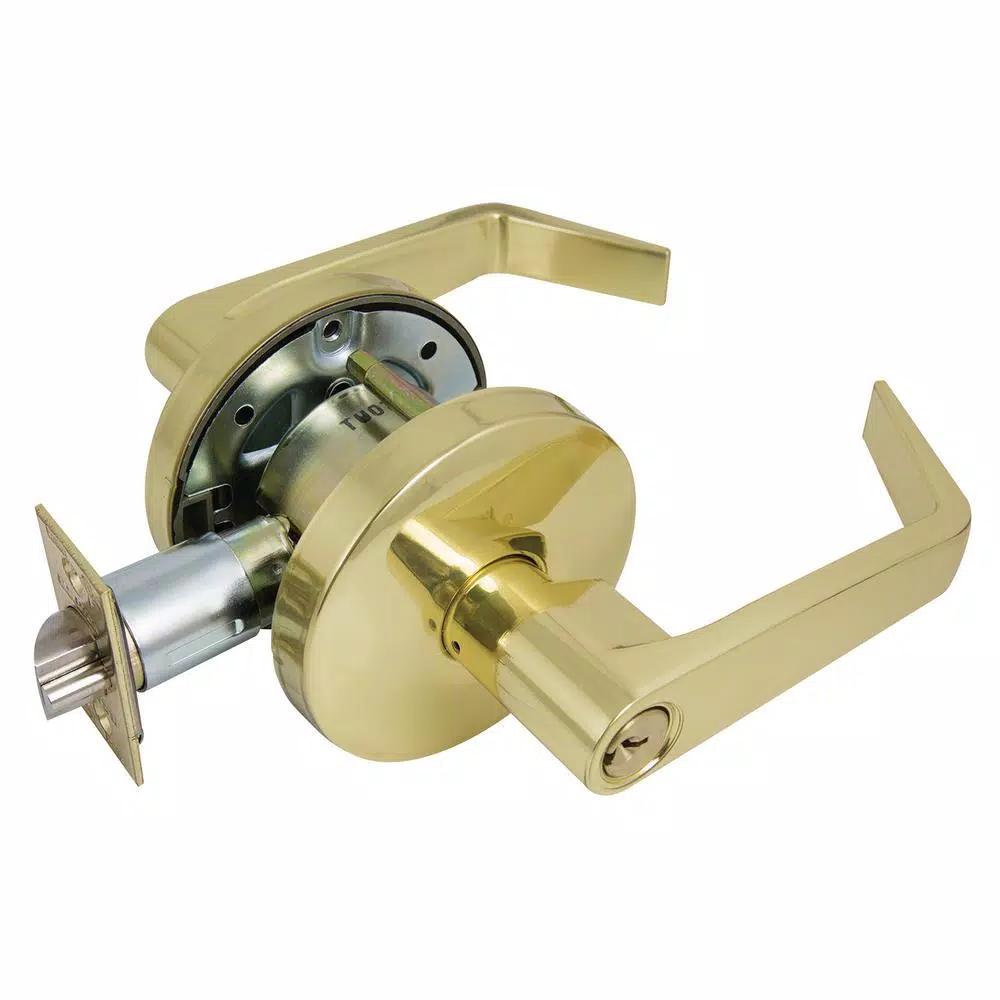 US Lock 2050 GR2 ANSI Grade 2 Entrance Door Lever, 2-3/4 in. Backset, US3 Bright Brass, SC1 Keyway