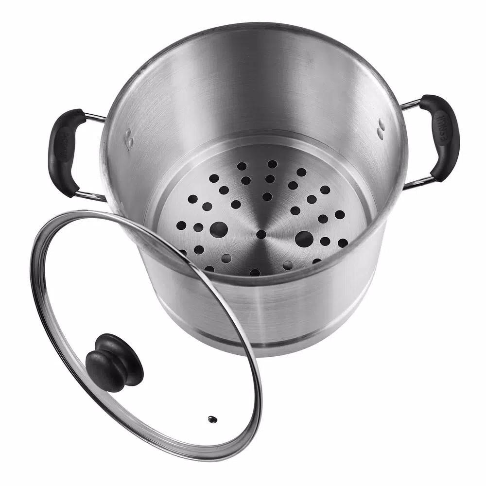 IMUSA 20 Qt. Aluminum Stovetop Steamer Set with Tempered Glass Lid