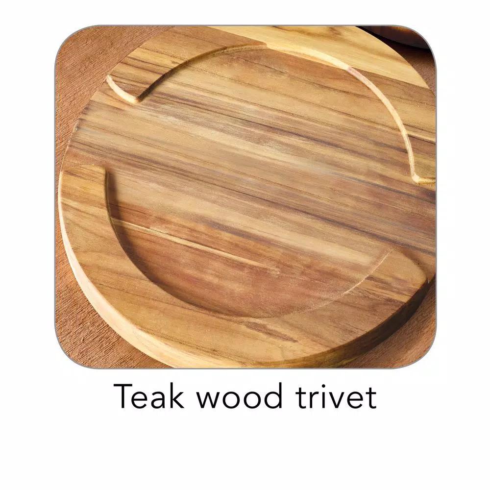 Tramontina Churrasco 9 in. Cast Iron Sizzle and Serve Pan with Teakwood Trivet, 4-Pack
