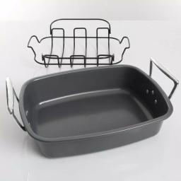 Kenmore Travers 2-Piece Non-Stick Steel Roasting Pan Set with Rack, 16.35 Qt, Gray thumbnail 4