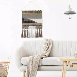 LR Home Trellis Neutral Black and Gray Geometric Fringe Wall Tapestry - Hand-Loomed Cotton Wall Hanging thumbnail 7