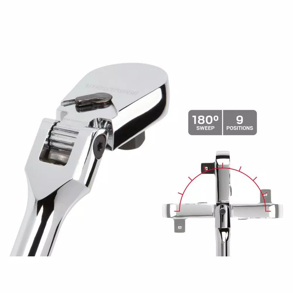 TEKTON 3-Piece Flex Ratchet Set, 1/4 in., 3/8 in., and 1/2 in. Drive, 90-Tooth, 180° Adjustable Head