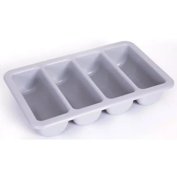 Basicwise Gray Plastic 4-Compartment Commercial Cutlery Holder, Drawer Organizer (Set of 10)