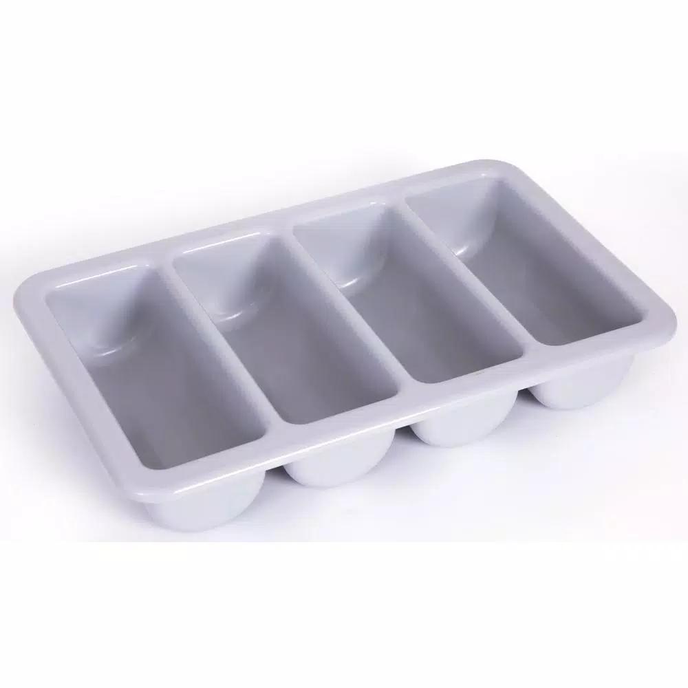 Basicwise Gray Plastic 4-Compartment Commercial Cutlery Holder, Drawer Organizer (Set of 10)