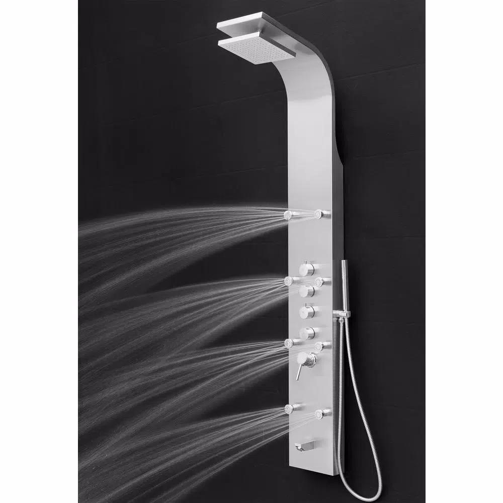 AKDY 65 in. Stainless Steel 8-Jet Shower Panel System with Rainfall Head, Handshower & Tub Spout