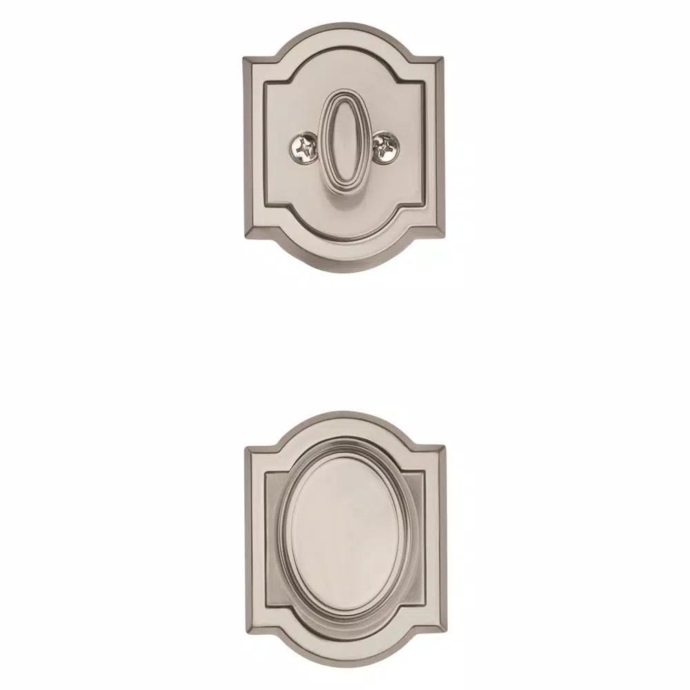 Baldwin Prestige Wesley Single Cylinder Satin Nickel Handleset with Arch Rose Carnaby Knob and SmartKey Security