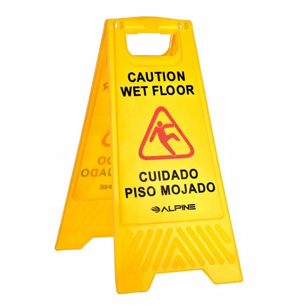 Alpine Industries 24 in. Yellow Bilingual Wet Floor Sign, 2-Sided A-Frame, 3-Pack