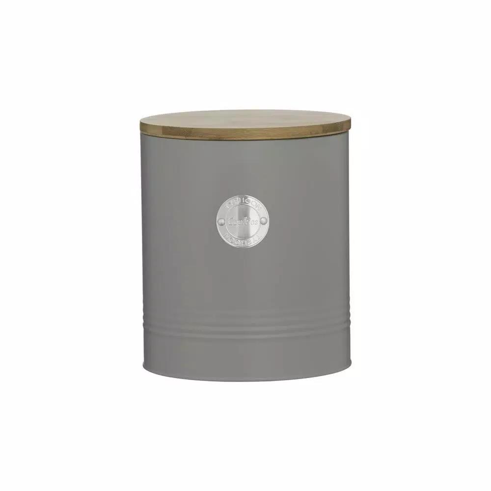 Typhoon Living Gray Cookie Tin with Sustainable Bamboo Lid - 114 oz Carbon Steel Cookie Jar