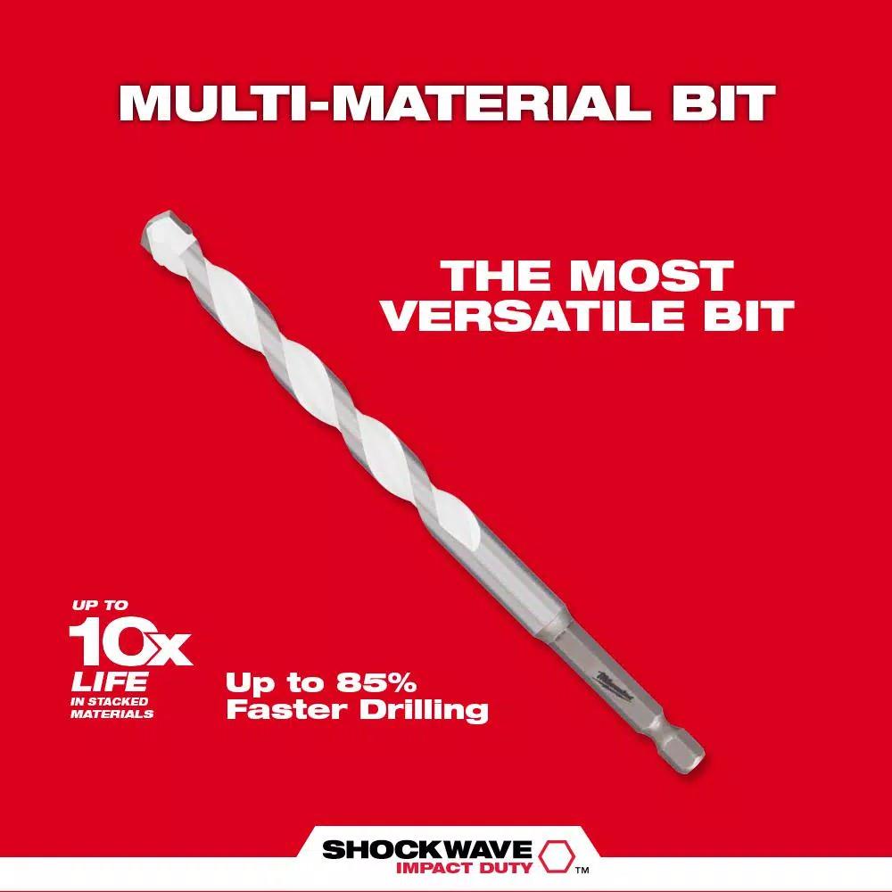 Milwaukee SHOCKWAVE 5/16 in. Carbide Multi-Material Drill Bit, 6 in. Length, 1/4 in. Hex Shank