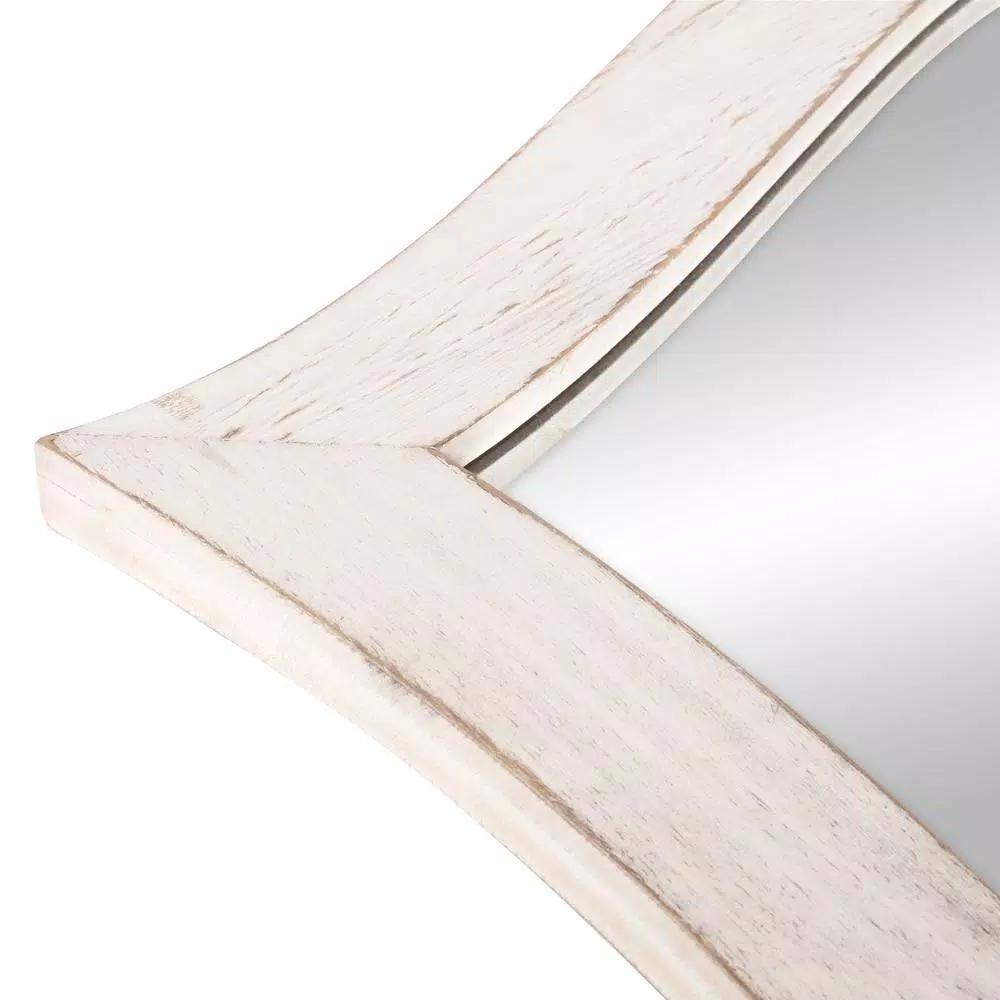 Pinnacle White Scallop Framed Wall Mirror - Distressed Whitewash Solid Wood - 36.75 in. W x 24.25 in. H