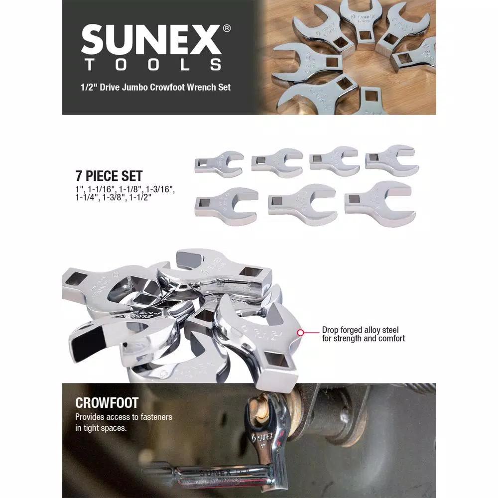 SUNEX TOOLS SUNEXPRESS 7-Piece Crowfoot Wrench Set, SAE, Alloy Steel